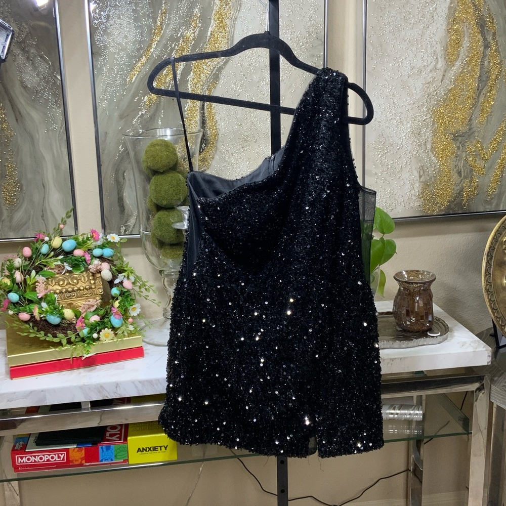 Glamorous Black Sequin One-Shoulder Midi Dress